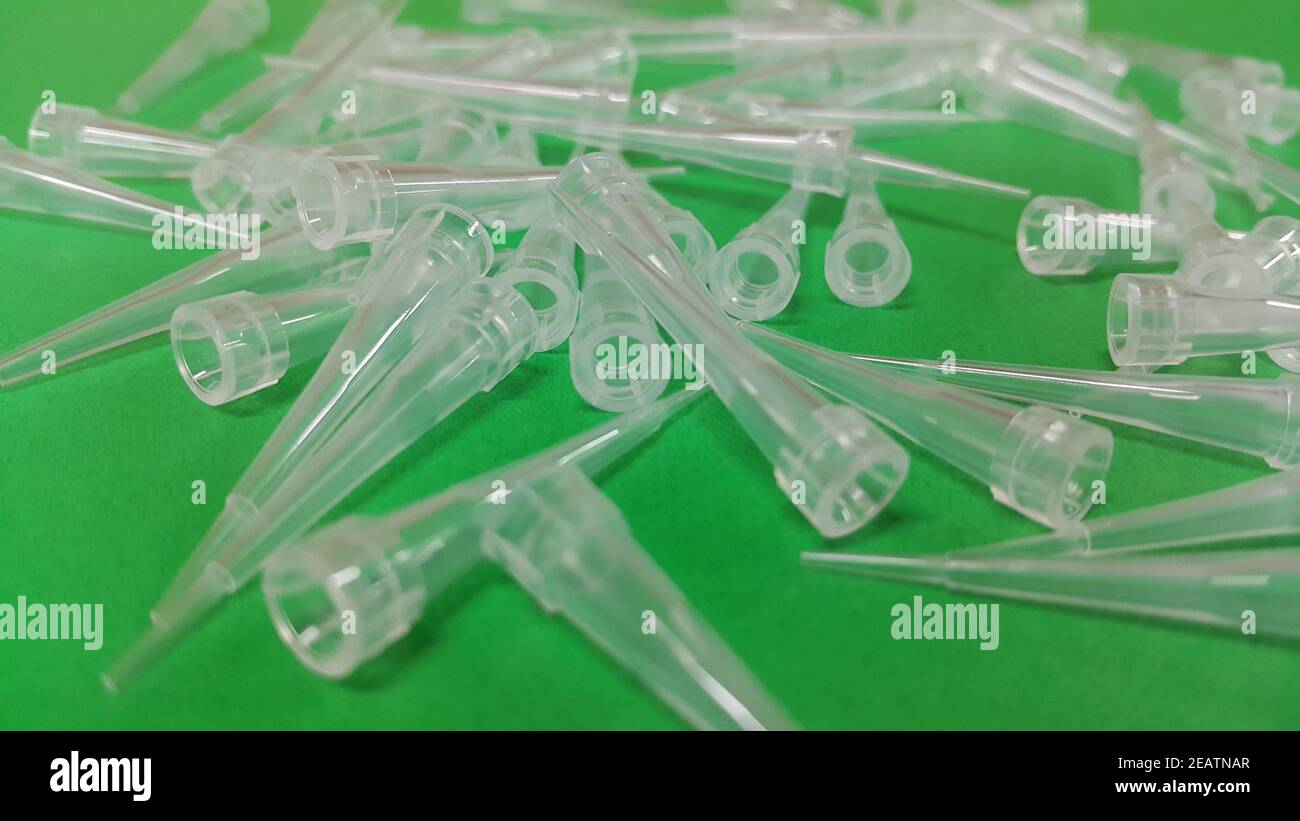 Vista ravvicinata delle punte da microlitri sul pavimento verde Foto Stock
