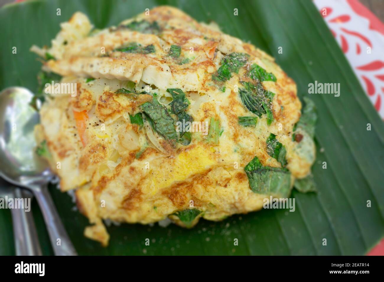 Semplice pasto vegetariano a base di omelette di riso Foto Stock