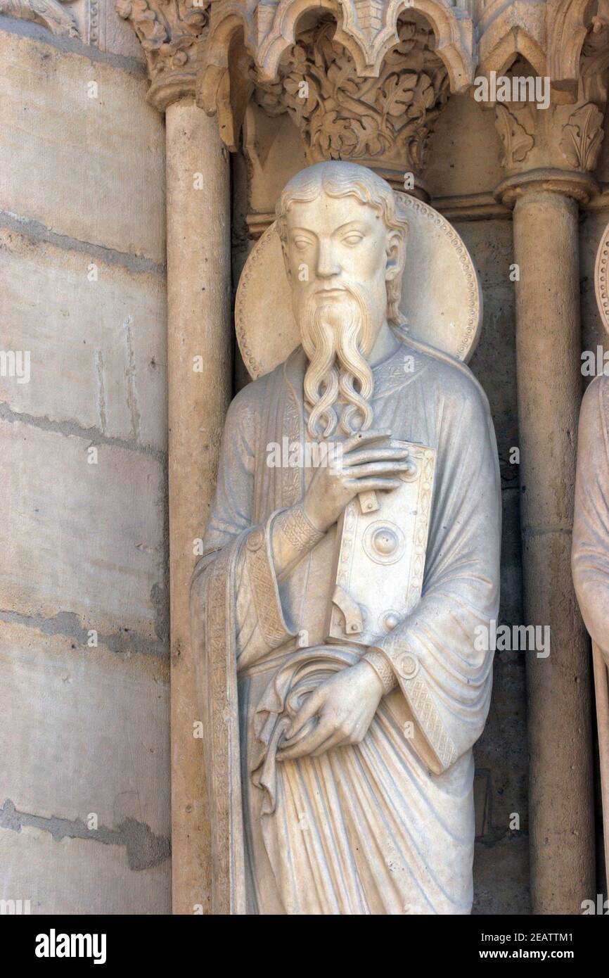 San Paolo, la cattedrale di Notre Dame di Parigi portale di Sant Anna Foto Stock