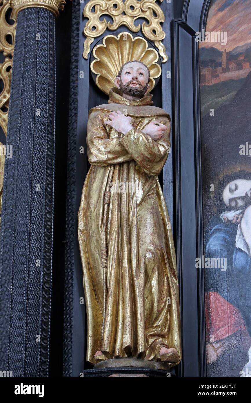 San Domenico, statua sull'altare della Madonna Addolorata, Chiesa parrocchiale dell'Immacolata Concezione della Vergine Maria a Lepoglava, Croazia Foto Stock