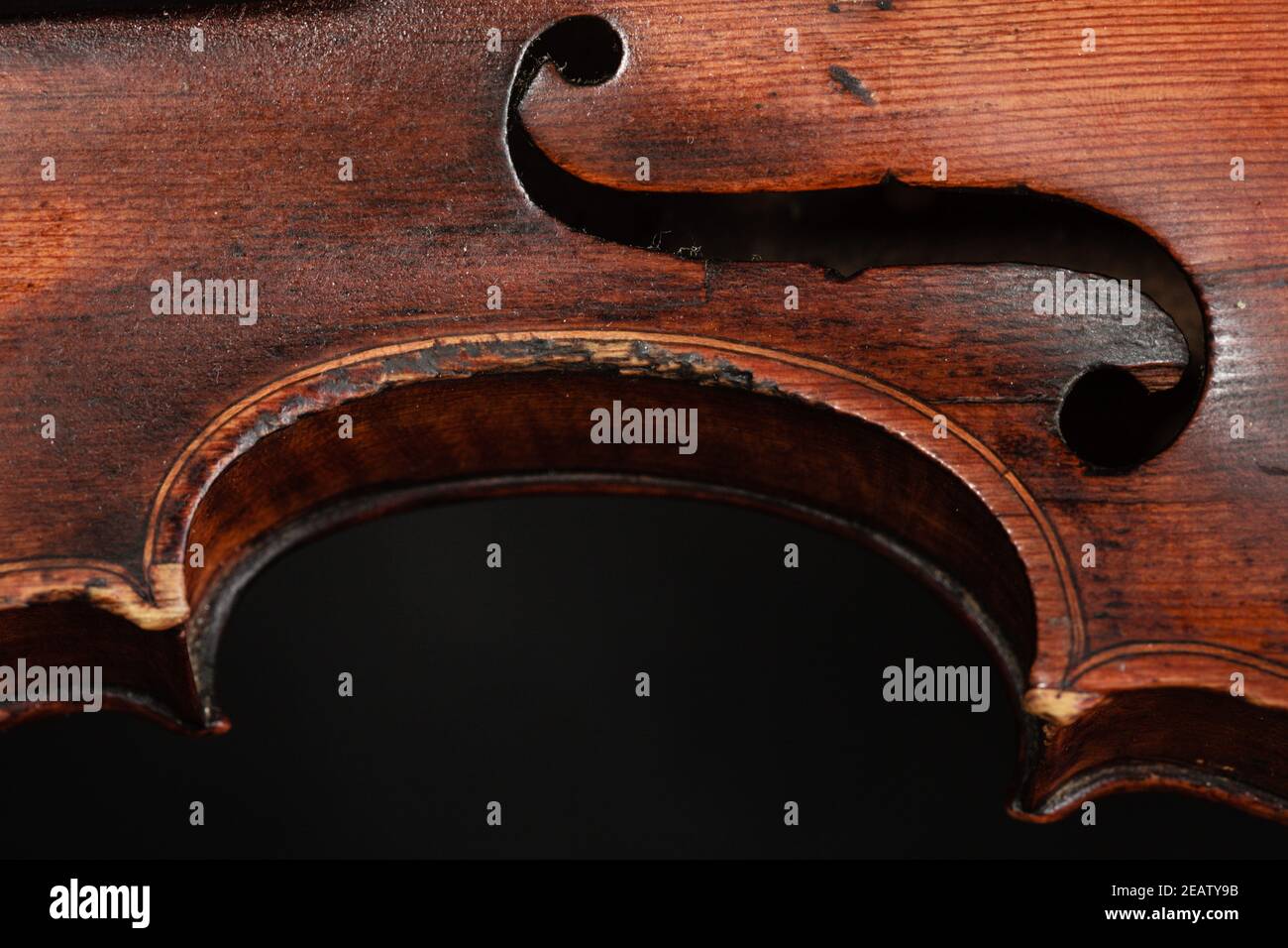 Vista dettagliata del violino come strumento. La musica classica arte Foto Stock