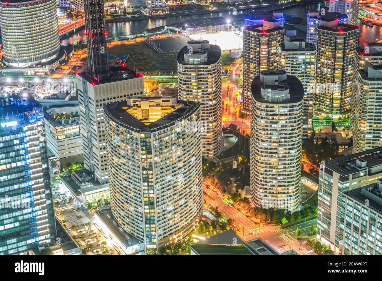Vista notturna vista dalla Yokohama Landmark Tower Foto Stock