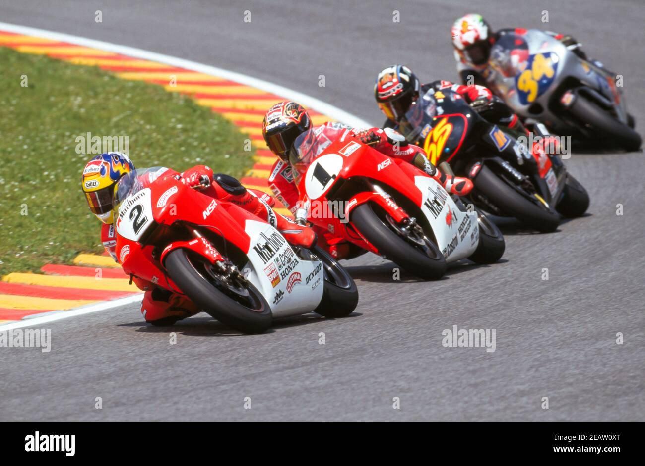 Ralf Waldmann (D),Max Biaggi (ITA), Honda NSR 250, GP Italia 1997, Mugello Foto Stock