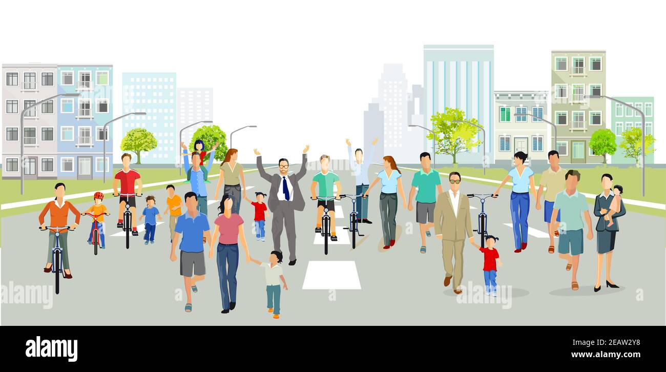 Famiglie e bambini protestano per strada Foto Stock