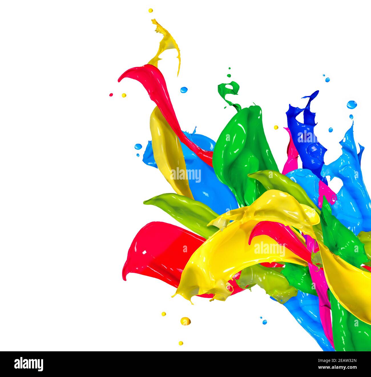 Colorate gli spruzzi di vernice isolato su bianco. Schizzi astratti Foto Stock