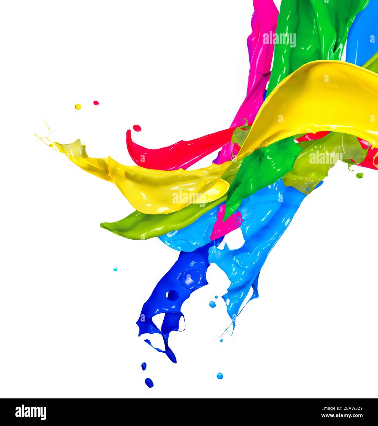 Vernice colorata Splash isolato su bianco. Schizzi astratti Foto Stock