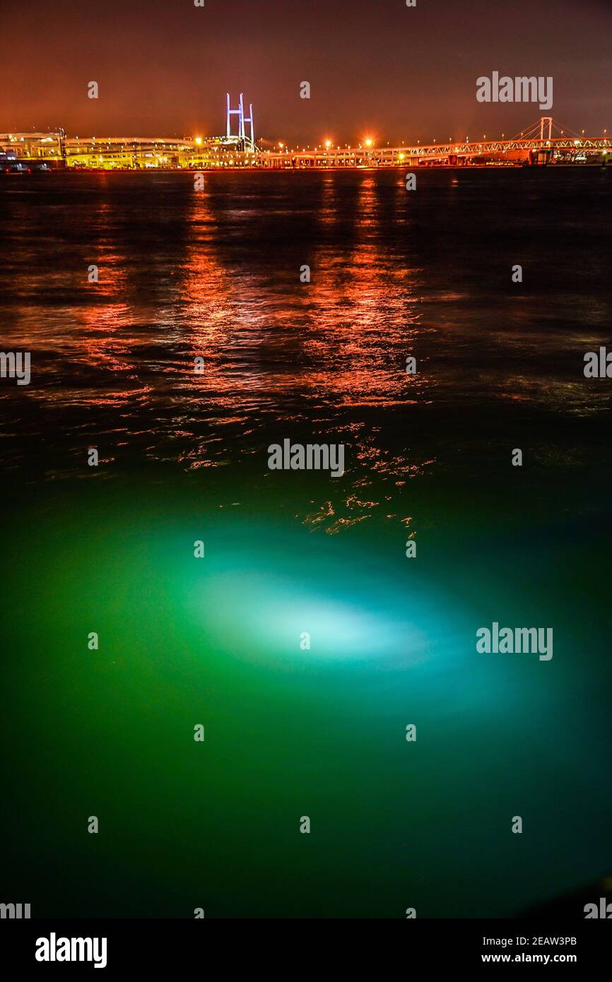 Vista notturna della zona industriale di Keihin Foto Stock