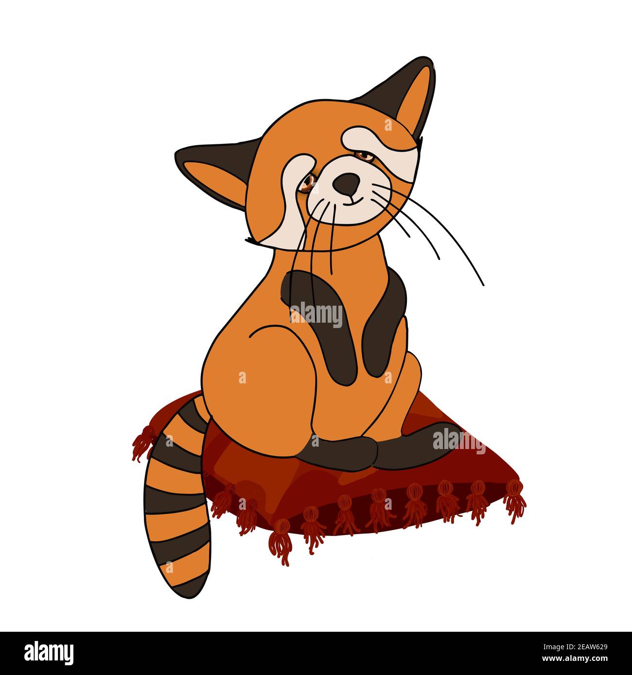 panda rosso, orso gatto. Personaggio bella bestia. Animali divertenti. Decorazione autunnale. Illustrazione isolata su sfondo bianco Foto Stock