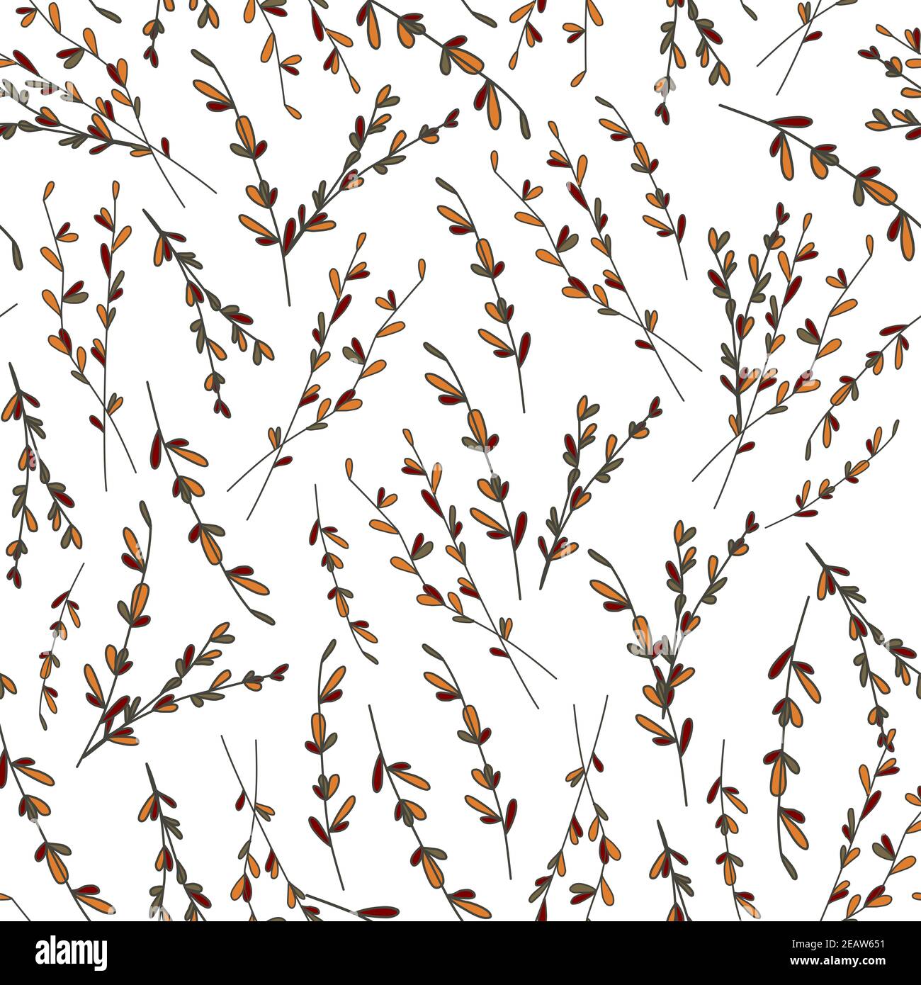 Modello autunnale. Foglie d'autunno. Sfondo bianco. Elegante motivo senza cuciture per tessuti. Carta digitale alla moda Foto Stock