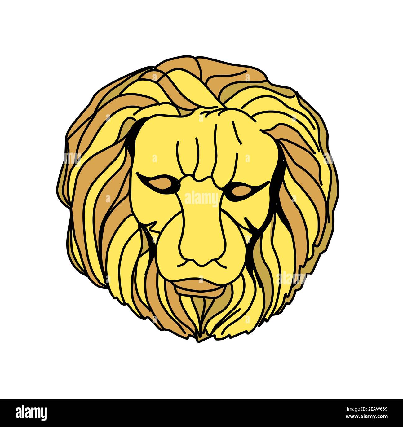 Casa Lannister, Leone d'oro. Simbolo dei sette regni. Testa di un leone d'oro su sfondo bianco Foto Stock