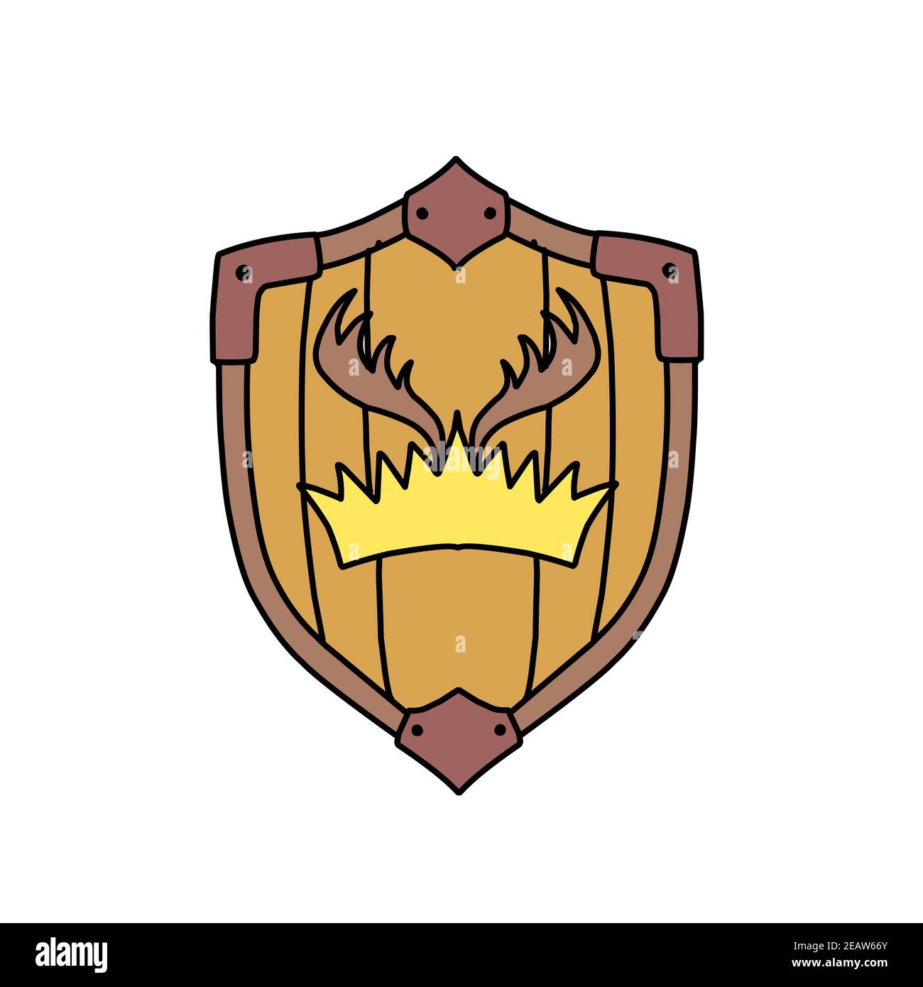 Scudo con lo stemma della casa di Bratheon. Gioco di troni elemento. Una canzone di ghiaccio. Corna di cervo Foto Stock