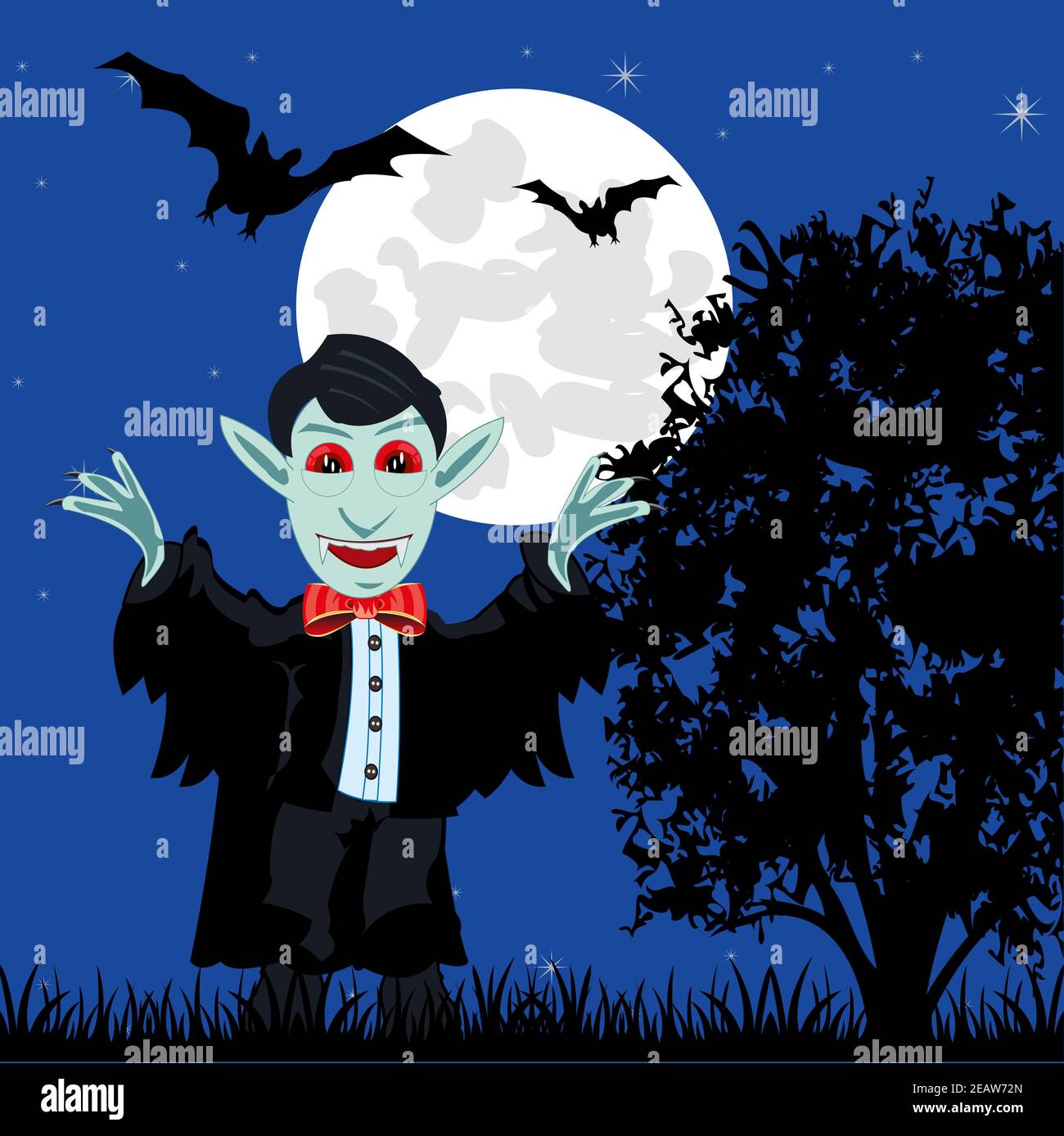 Paesaggio notturno e spiriti malvagi vampiro e pipistrelli Foto Stock