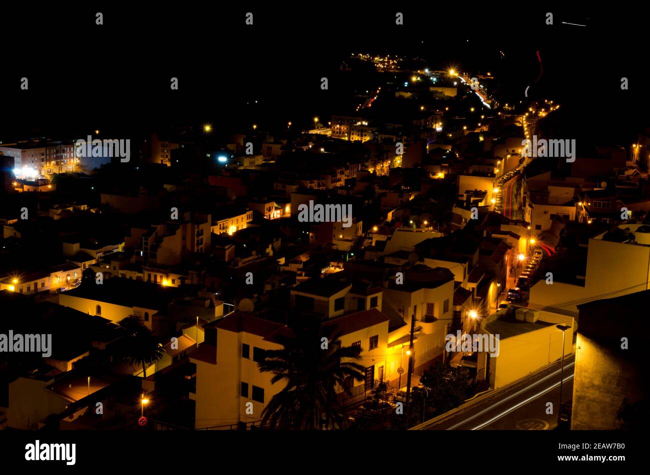 San Sebastian de la Gomera di notte. Foto Stock