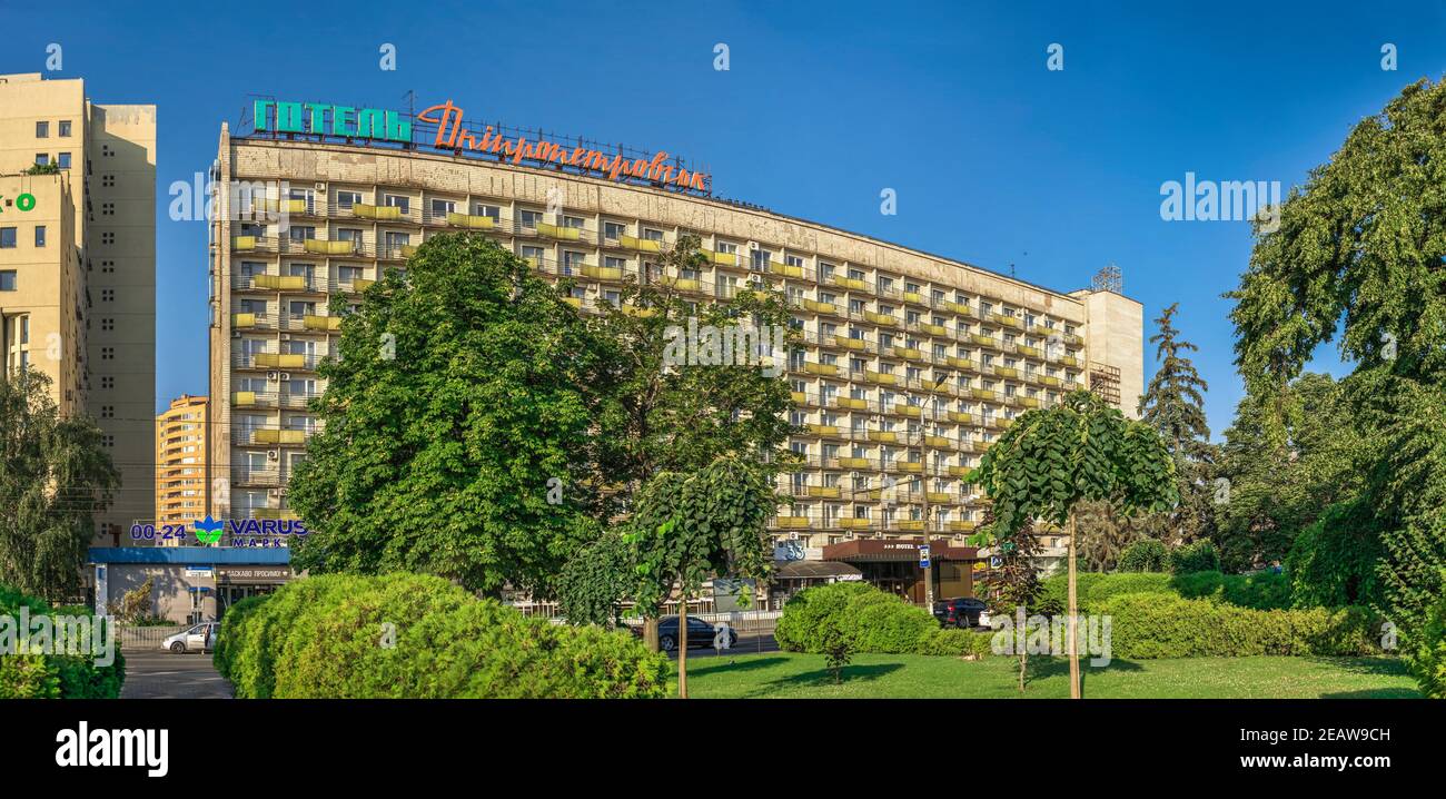 Dnepropetrovsk hotel sull'argine Dnipro in Ucraina Foto Stock