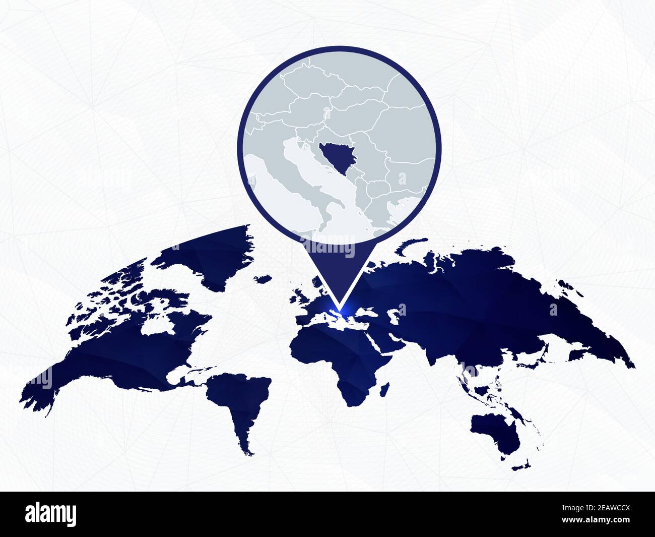 Bosnia-Erzegovina Mappa dettagliata evidenziata sulla mappa mondiale