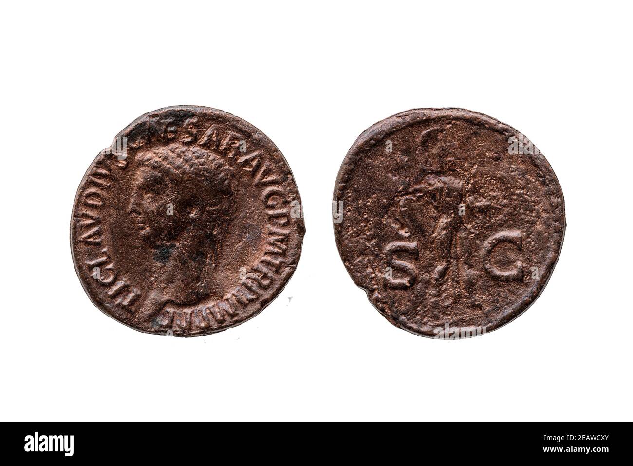 Romano come moneta dell'imperatore romano Claudio Foto Stock