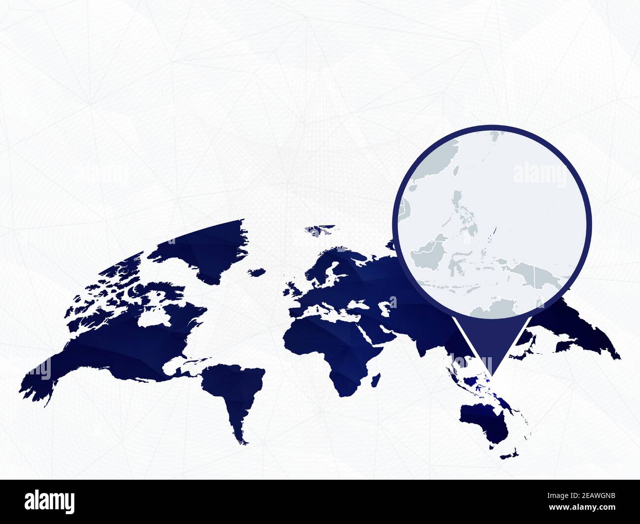 Mappa dettagliata di Palau evidenziata sulla mappa mondiale arrotondata blu. Mappa di Palau in cerchio. Illustrazione Vettoriale