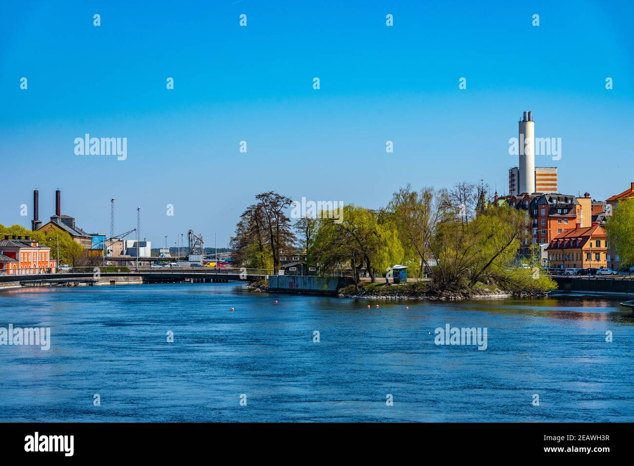 Riverside del fiume Strom Motala a Norrkoping, Svezia Foto Stock