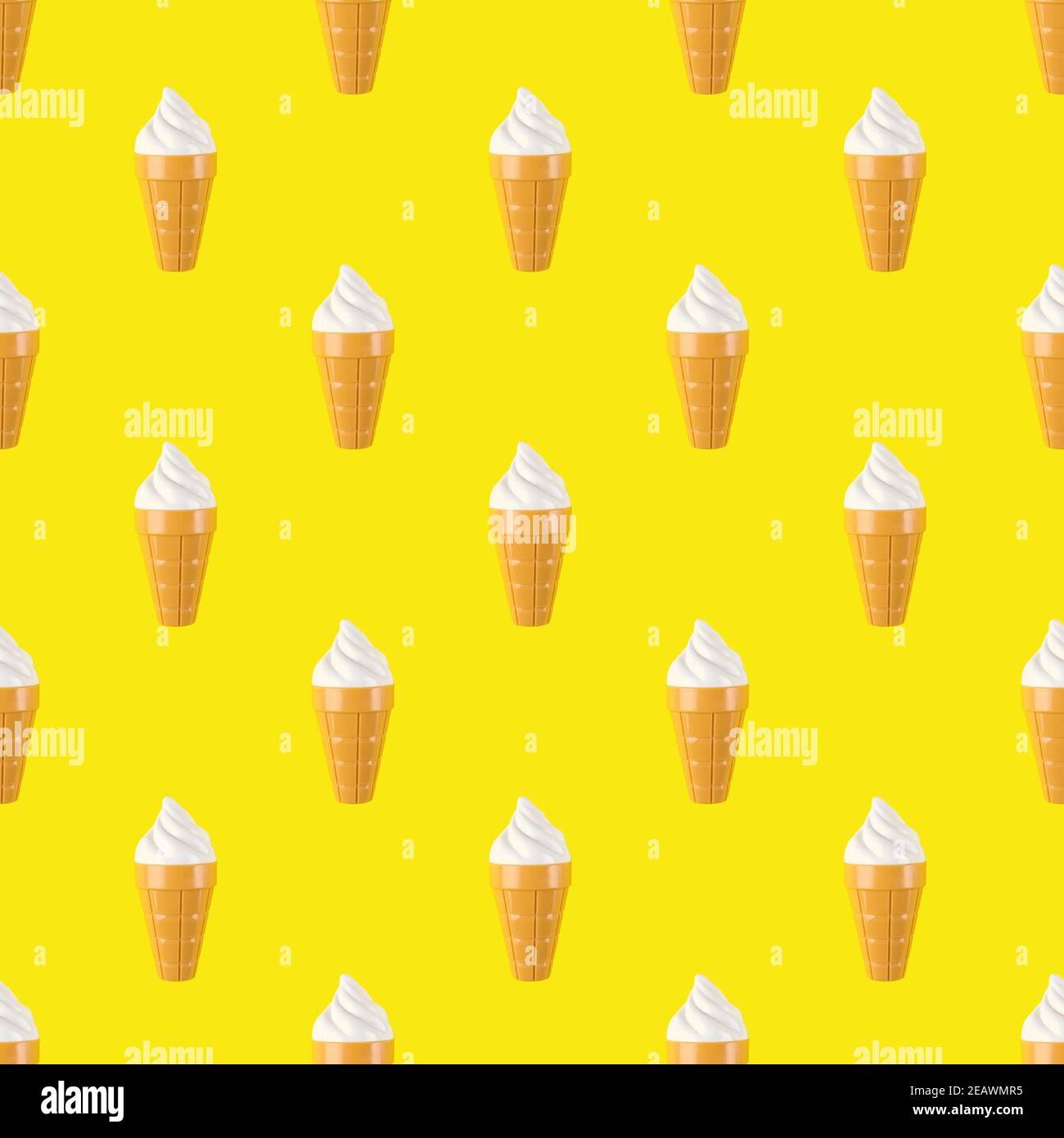 Un gelato di plastica senza cuciture. Fast food in plastica su sfondo giallo. Concetto di cibo artificiale nocivo. Modello di cibo Foto Stock
