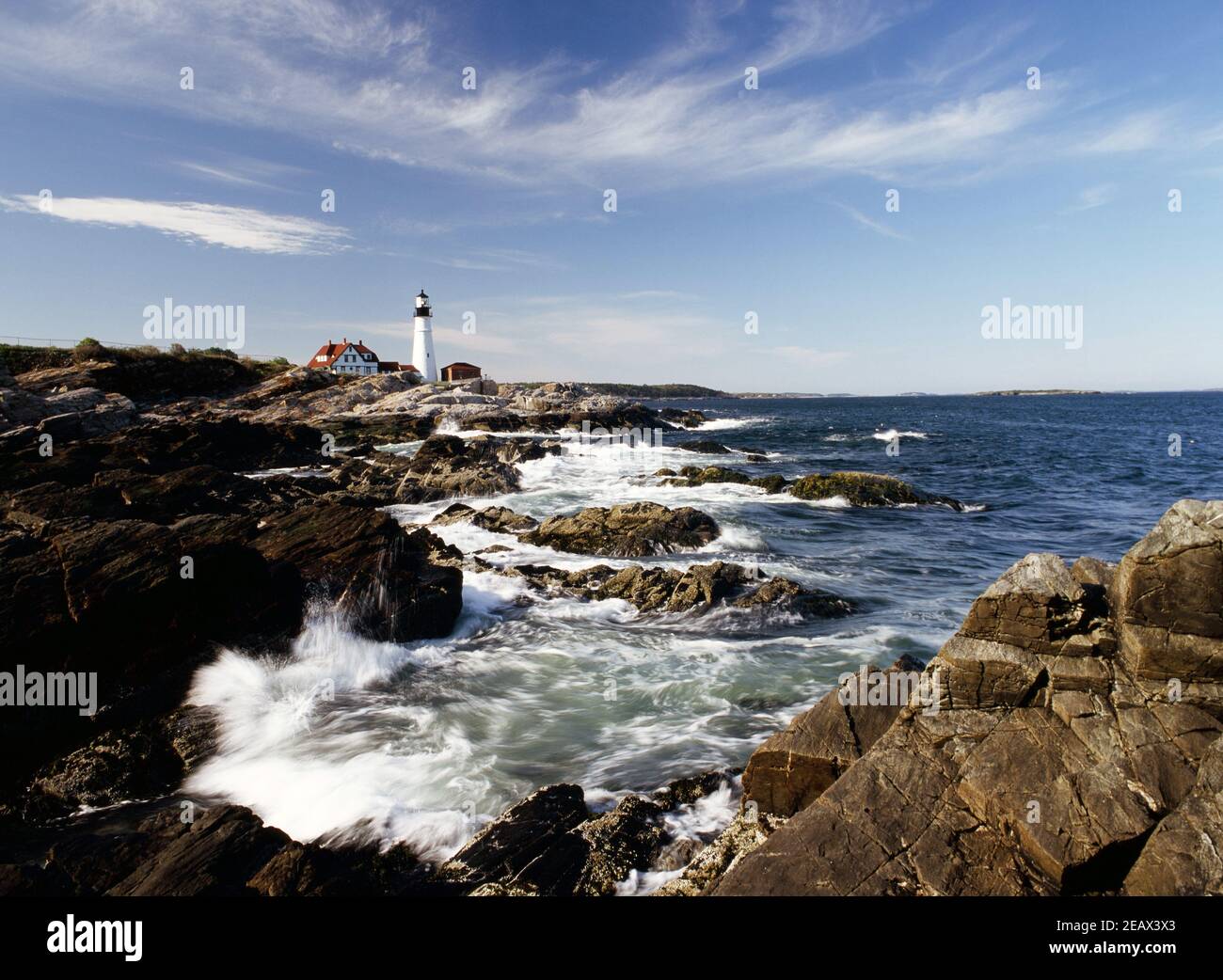 Portland Head Faro da rocce Foto Stock