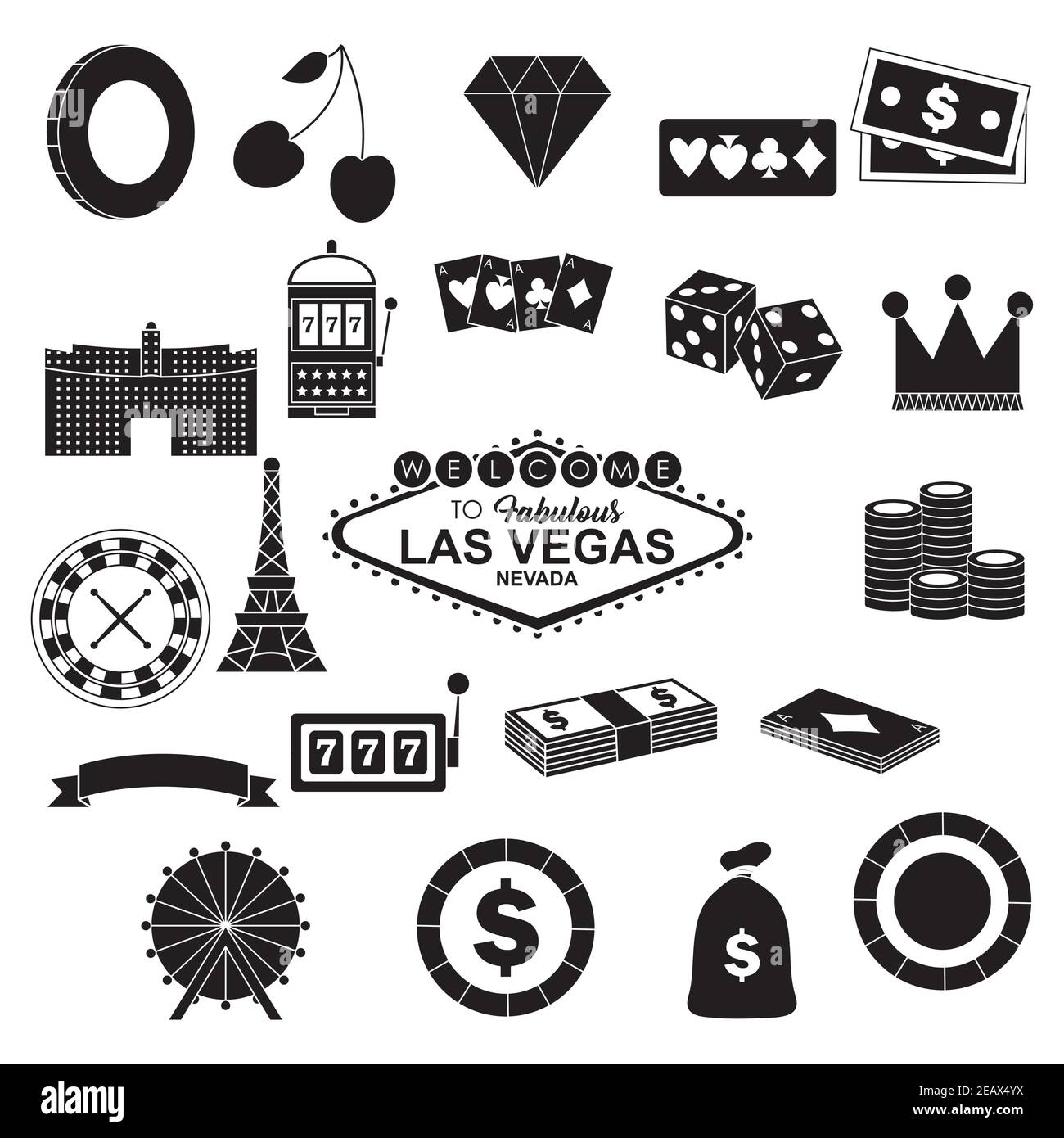 icona del casinò di las vegas su sfondo bianco, stile silhouette, illustrazione vettoriale Illustrazione Vettoriale