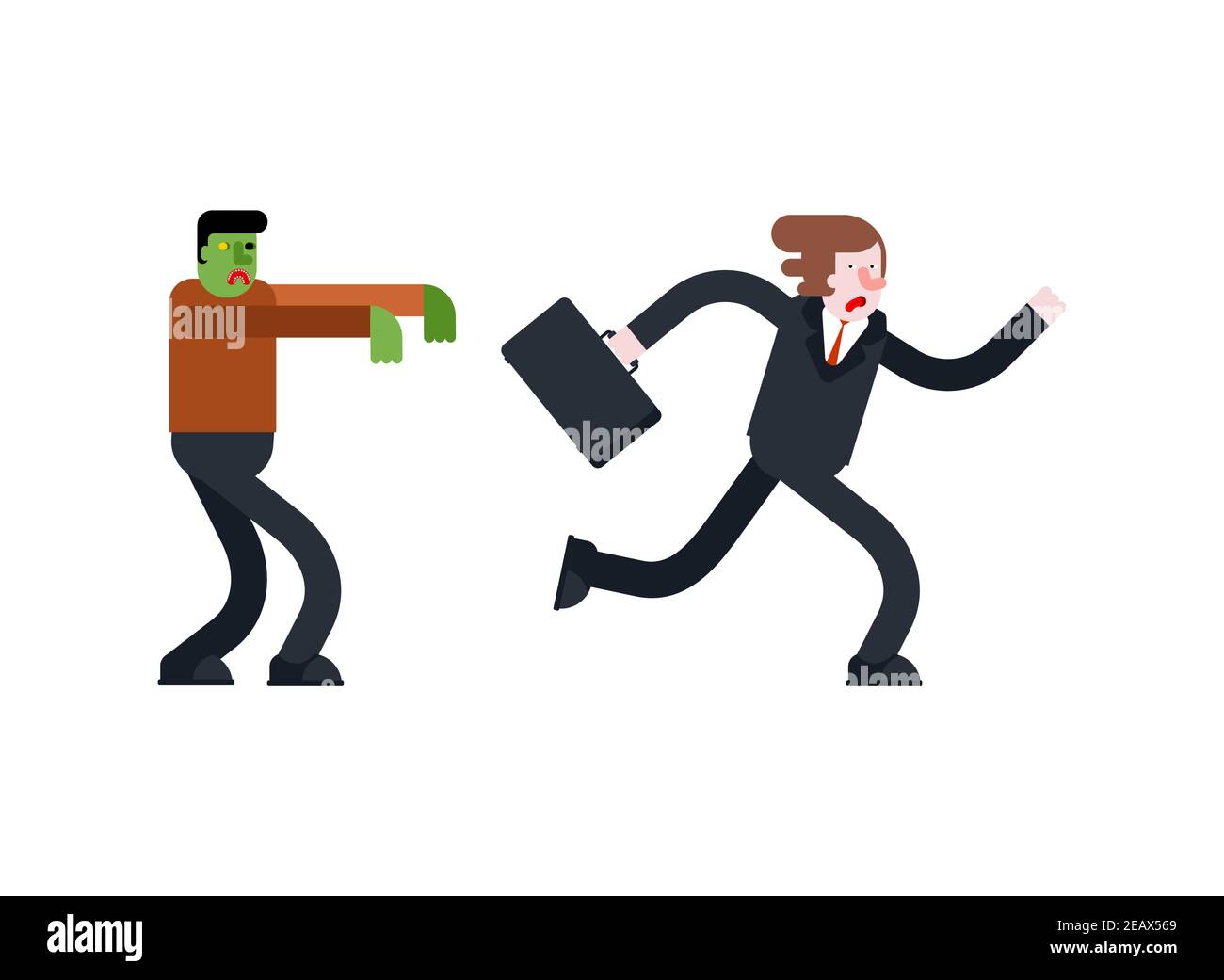 Zombie sta inseguendo l'uomo. Zombi che corre dopo il ragazzo. Green walking morti infestano l'uomo. Illustrazione vettoriale Illustrazione Vettoriale