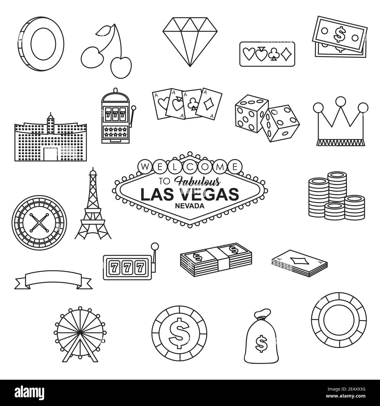 icona del casinò di las vegas su sfondo bianco, stile linea, illustrazione vettoriale Illustrazione Vettoriale