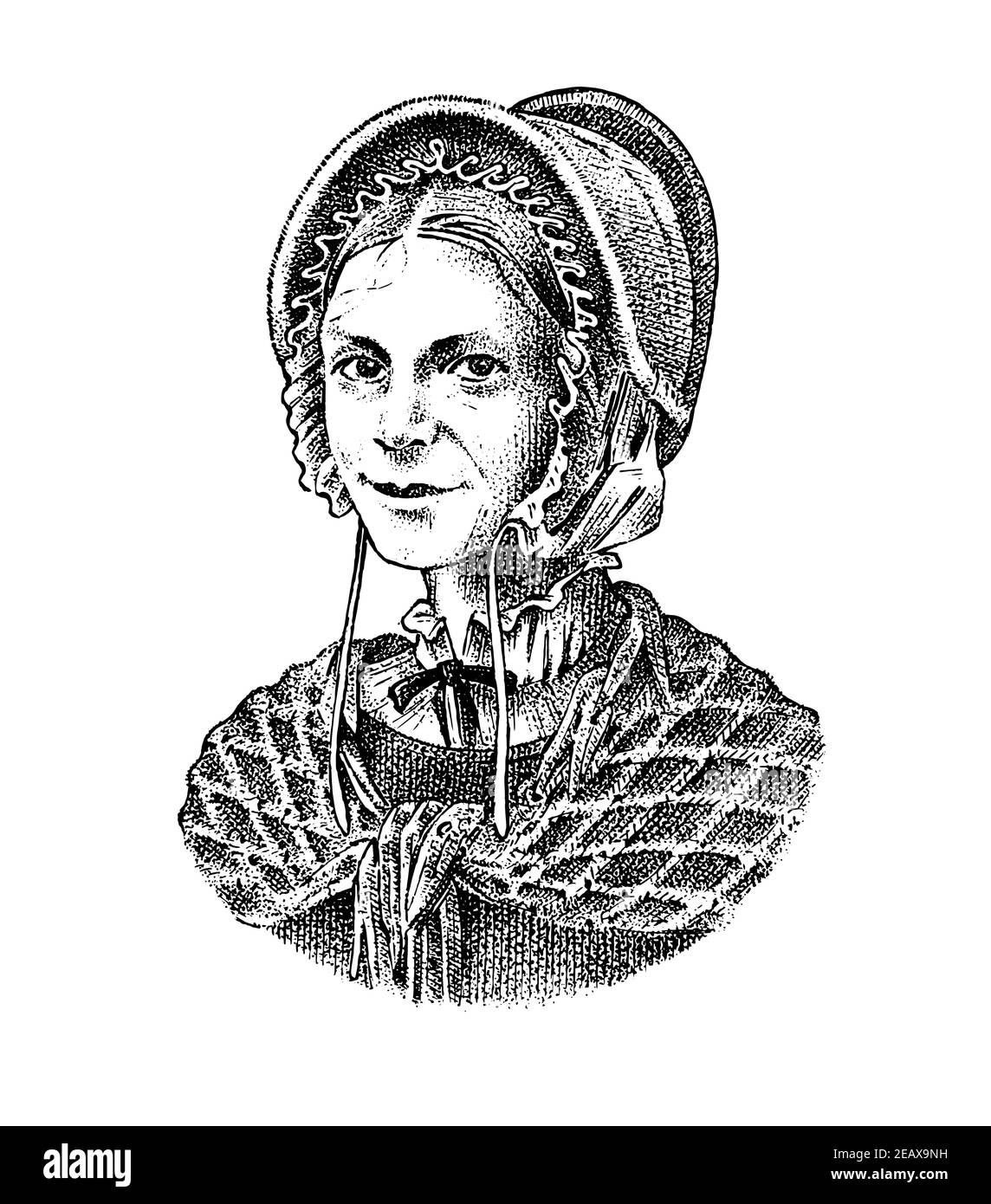 Donna anziana in un vestito d'epoca. Un contadino povero in un cappello e una sciarpa. Carattere vittoriano, stile antico. Schizzo inciso Illustrazione Vettoriale