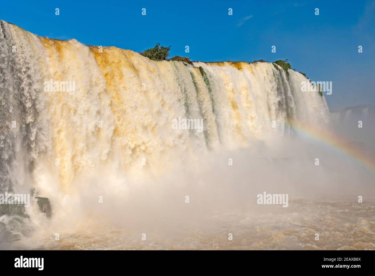 Torrenti d'acqua che si tuffano sulle Cascate di Iguazu In Brasile Foto Stock