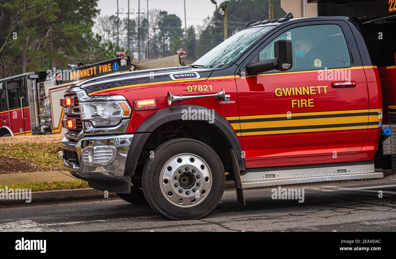 Gwinnett Fire Trucks a Lawrenceville, Georgia, vicino Atlanta. (STATI UNITI) Foto Stock