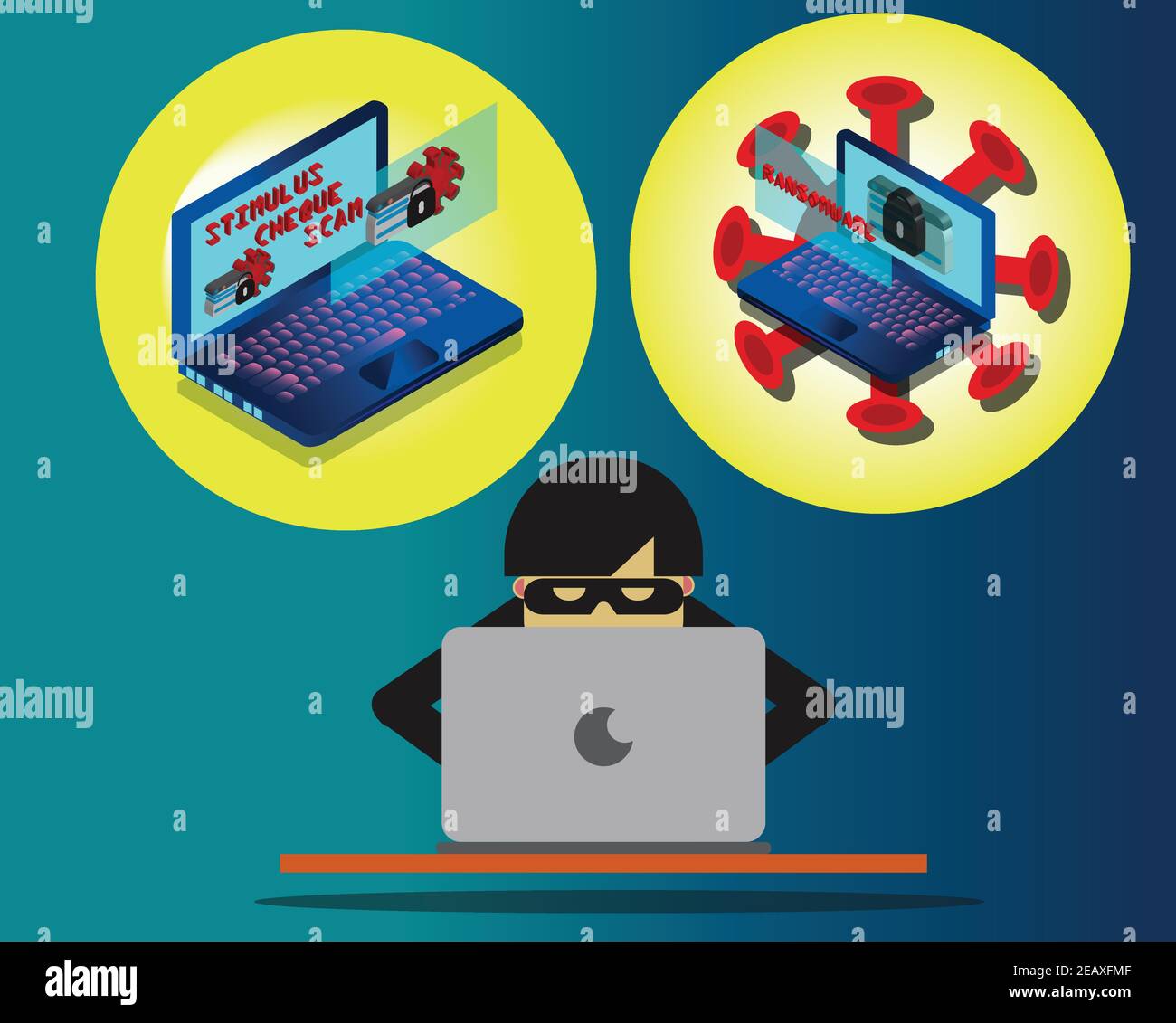 Truffa la frode e il ransomware che colpono le persone intorno al wolrd in Tempo di test dovuto alla pandemia di Covid 19 Illustrazione Vettoriale