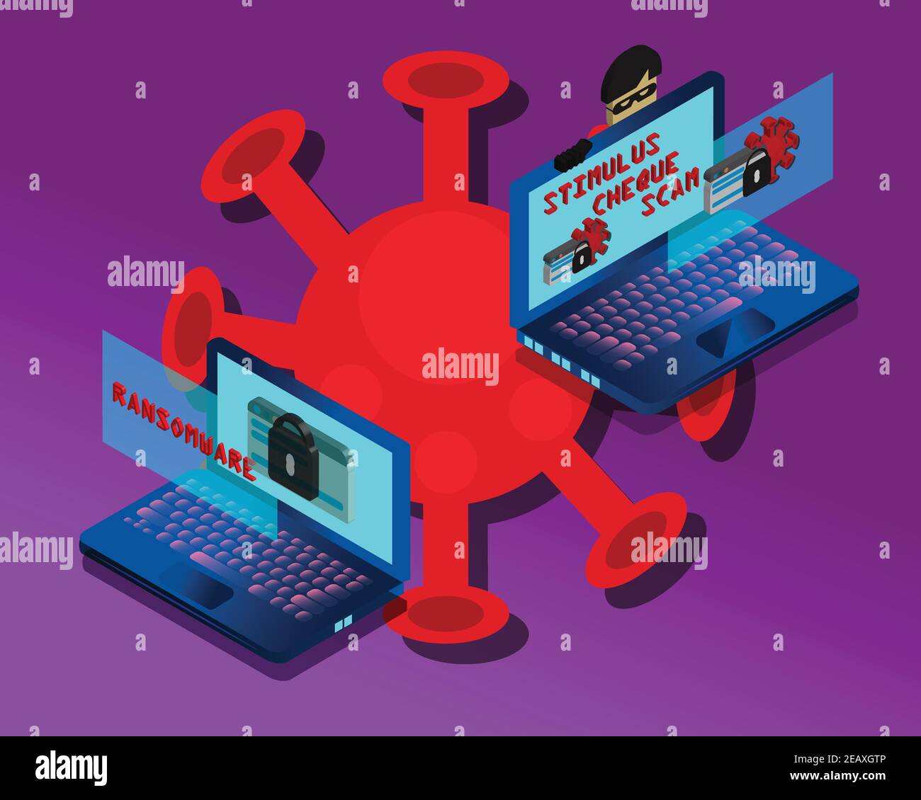 Truffa la frode e il ransomware che colpono le persone intorno al wolrd in Tempo di test dovuto alla pandemia di Covid 19 Illustrazione Vettoriale