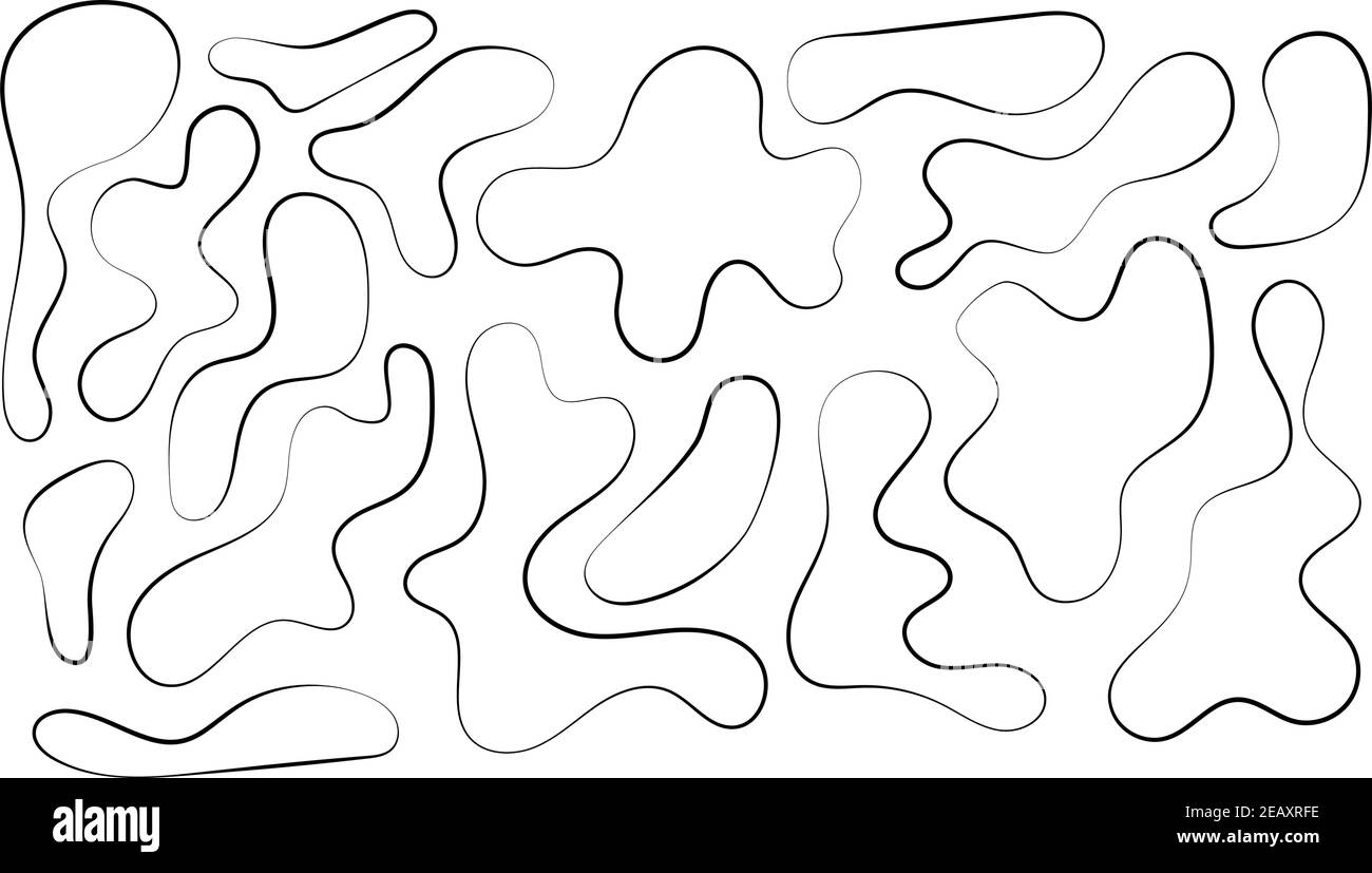 Blob irregolare, insieme di forme organiche astratte. Astratti i blob casuali irregolari. Semplice liquido amorfo Splodge. Design minimal alla moda per presentazioni, striscioni, poster e volantini Illustrazione Vettoriale