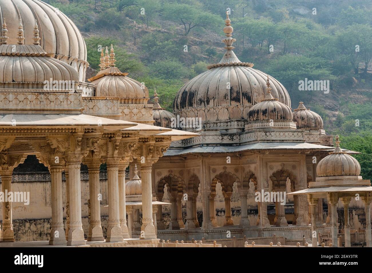 India Rajasthan Jaipur Gaitor Cenotaph eretto al posto di Cremazione di Maharajas Foto Stock