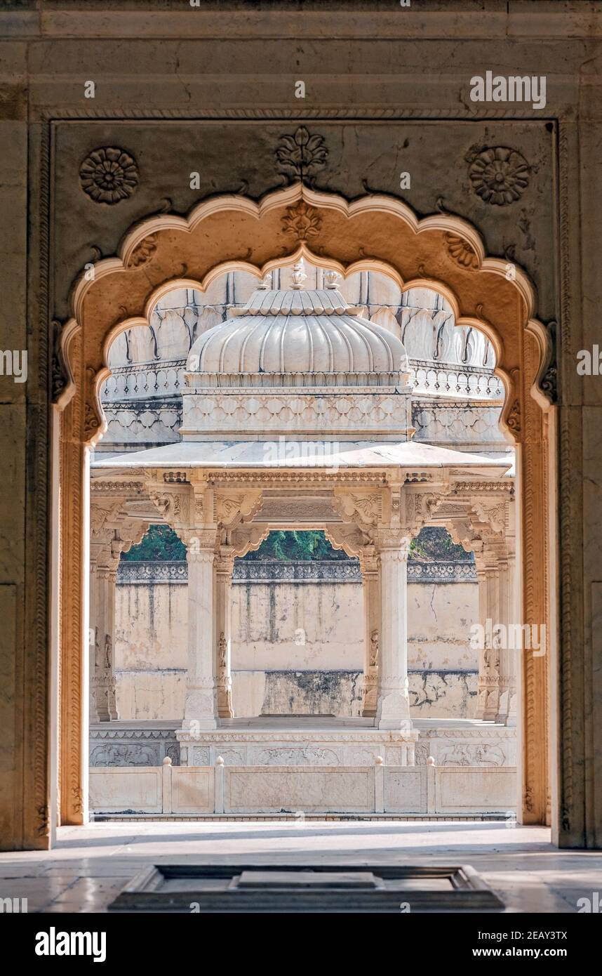 India Rajasthan Jaipur Gaitor Cenotaph eretto al posto di Cremazione di Maharajas Foto Stock