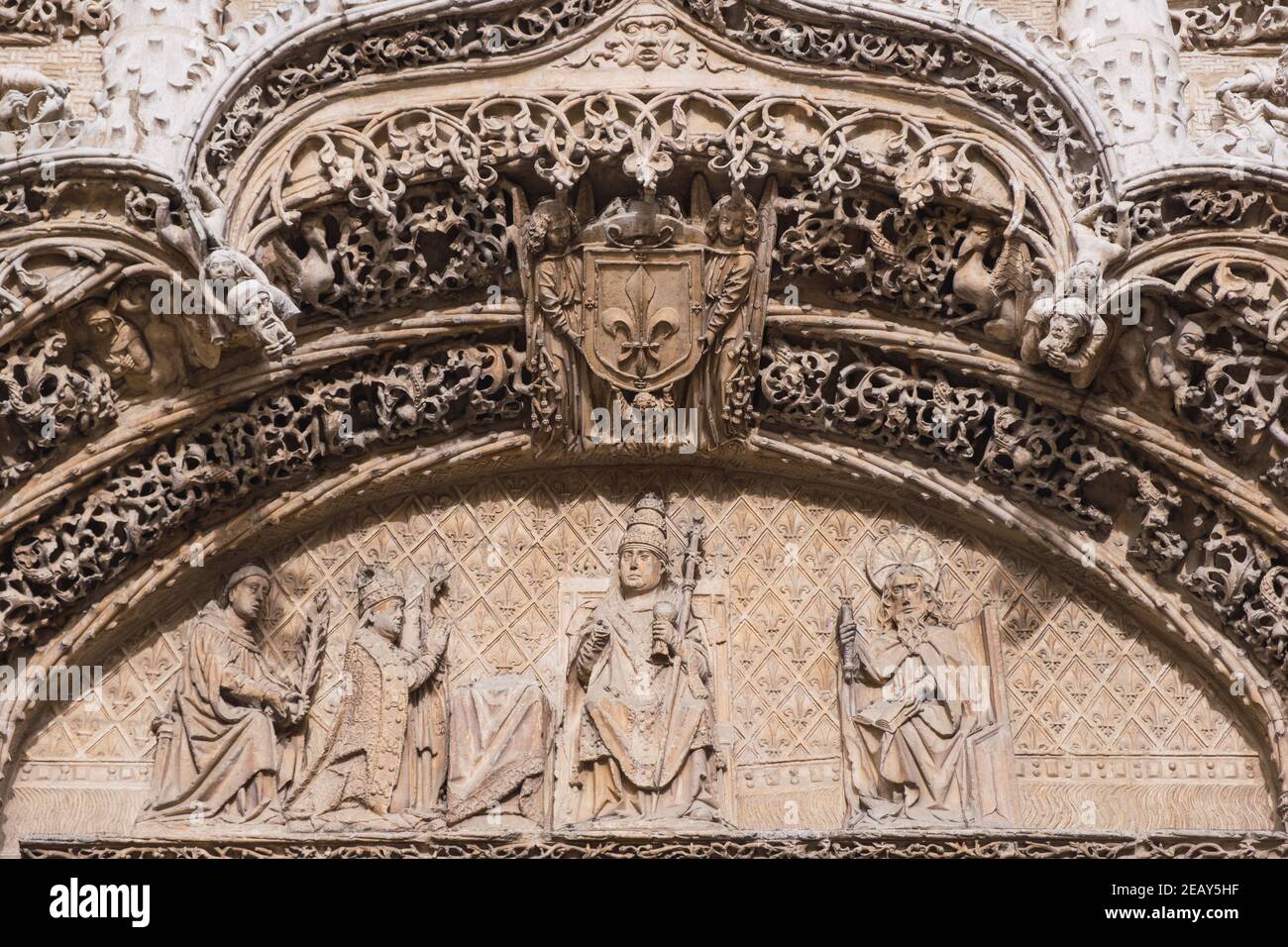 façade gotica del Colegio de San Gregorio a Valladolid, Spagna. Museo Nazionale delle sculture Foto Stock