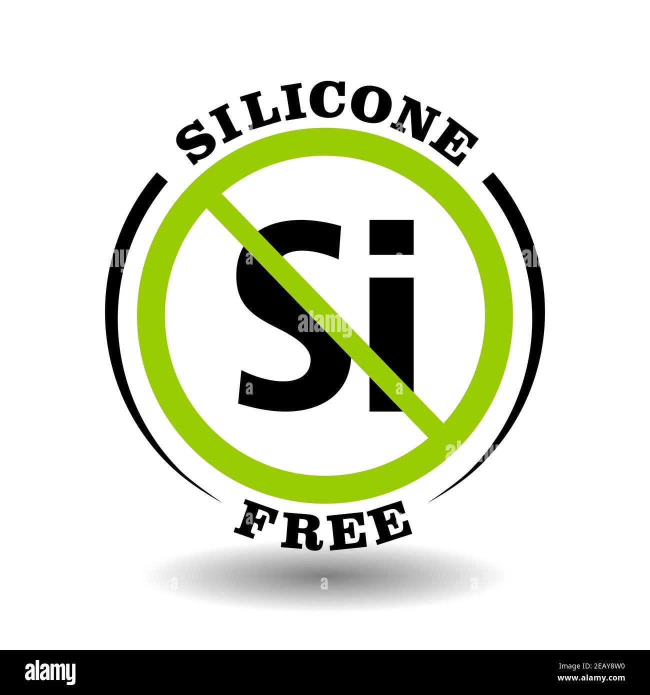 Stampigliatura vettoriale vietata senza silicone per etichetta di imballaggio biologica. Segno rotondo No si in prodotti sani logo, icona biochimica, cosmetici biologici pittog Illustrazione Vettoriale