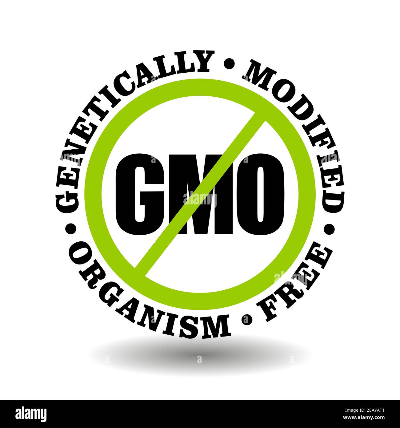 Icona geneticamente modificata vietata, timbro vettore non OGM libero per alimenti sani, etichetta cosmetica biologica, simbolo dell'imballaggio dei prodotti naturali Illustrazione Vettoriale