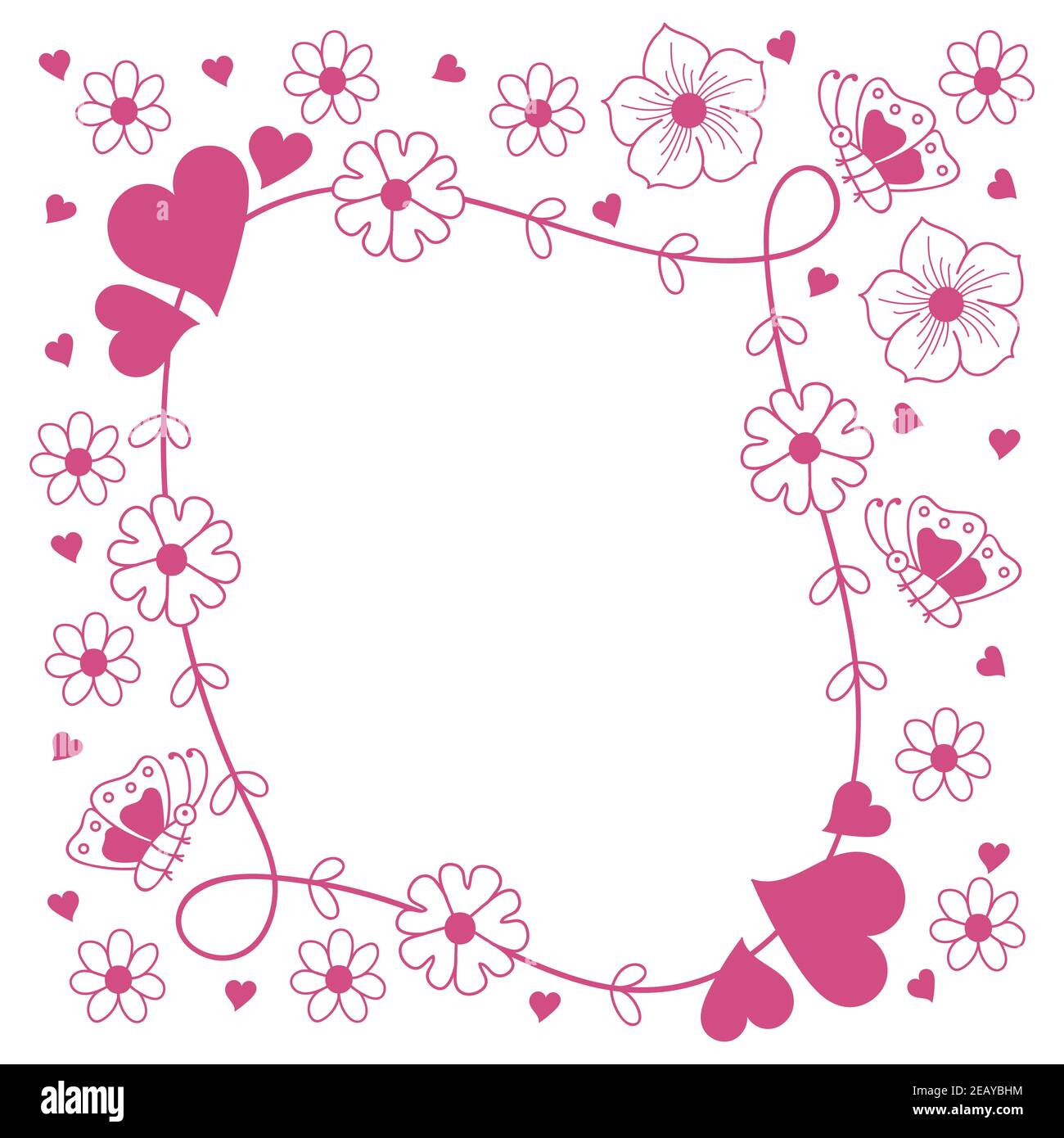 Pink Square Line Art Flower Abstract Leaf cornice floreale Illustrazione Vettoriale