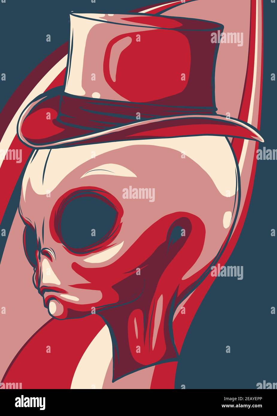 La testa Alien grigia con illustrazione vettoriale cappello Illustrazione Vettoriale