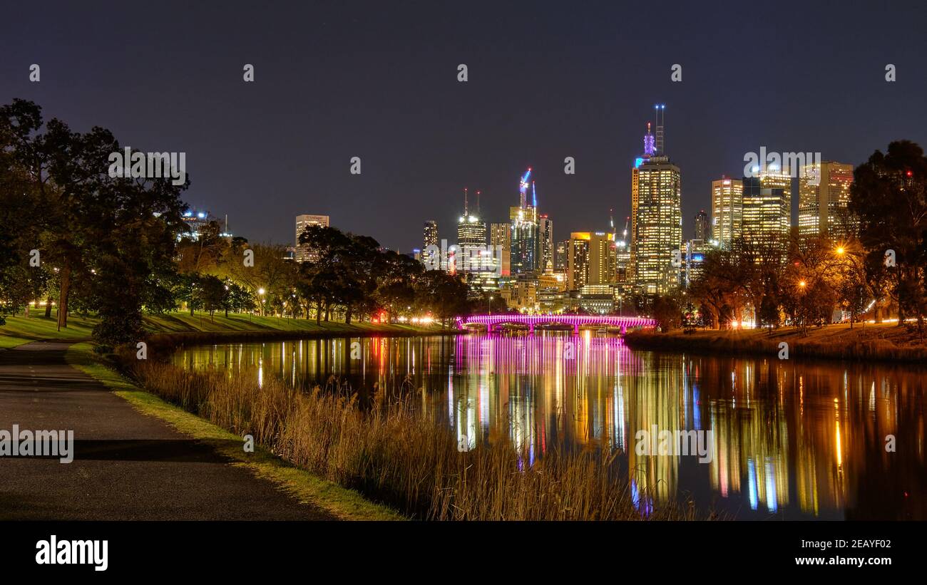 Melbourne di notte Foto Stock