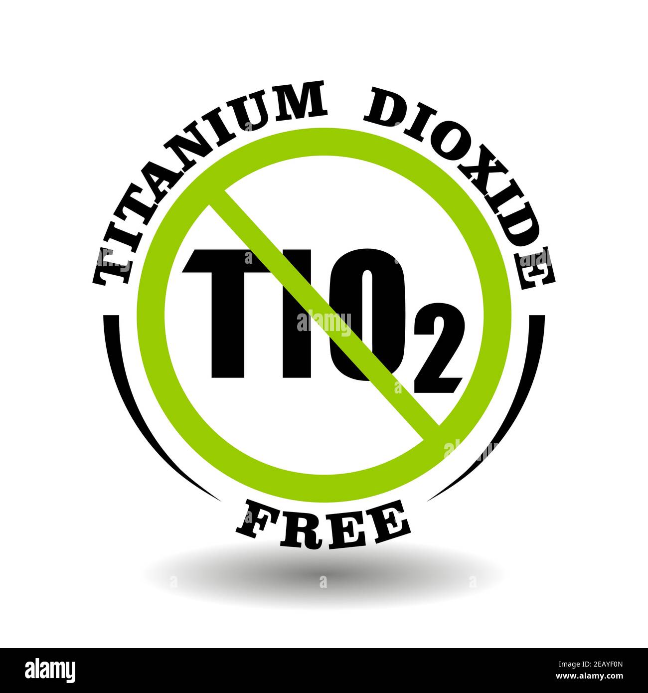 Timbro vettoriale vietato biossido di titanio privo di etichetta per il bio-imballaggio. Segno rotondo No TiO in prodotti sani logo, icona biochimica, cosmetici biologici Illustrazione Vettoriale