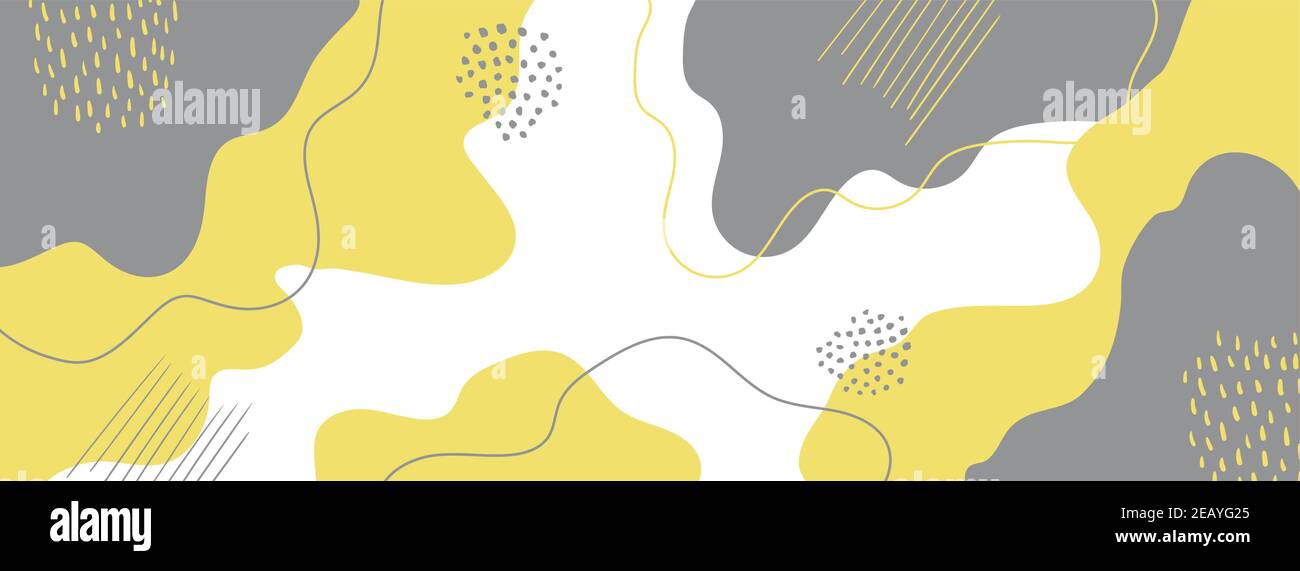 Vettore astratto crativo sfondo minimo con forme organiche disegnate a mano. Colori trendy giallo e grigio dell'anno Illustrazione Vettoriale