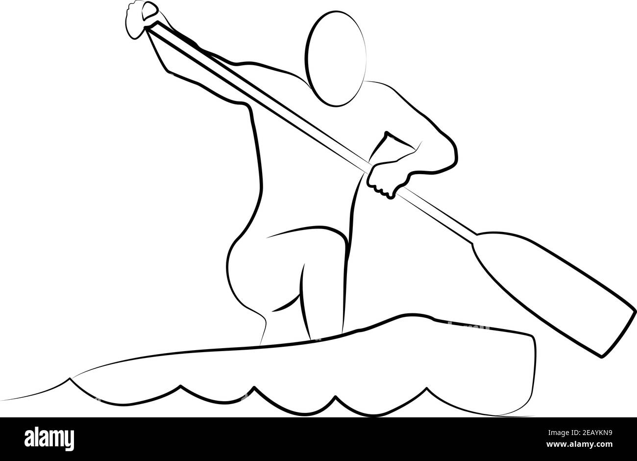Logo canoa o kayak emblema sport - uomo silhouette che canottaggio con remi di canoa e onde fluviali o lacustre Illustrazione Vettoriale