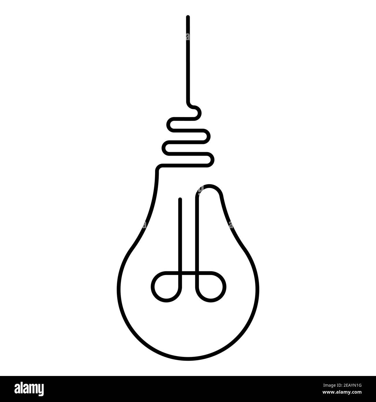 la lampadina a incandescenza appesa è disegnata con una linea, la lampadina vettoriale con una linea è un simbolo di calore leggero e idee fresche Illustrazione Vettoriale