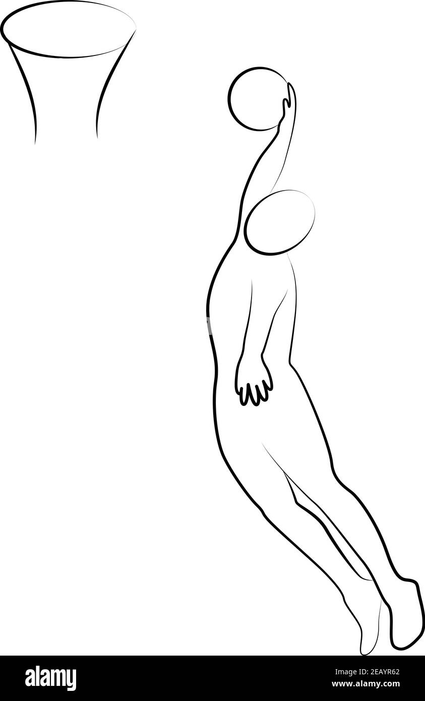 Silhouette di un giocatore di basket. Icona di un set sportivo. Sfondo e testo su un livello separato, il colore può essere modificato con un solo clic. EPS vettoriale 10 Illustrazione Vettoriale