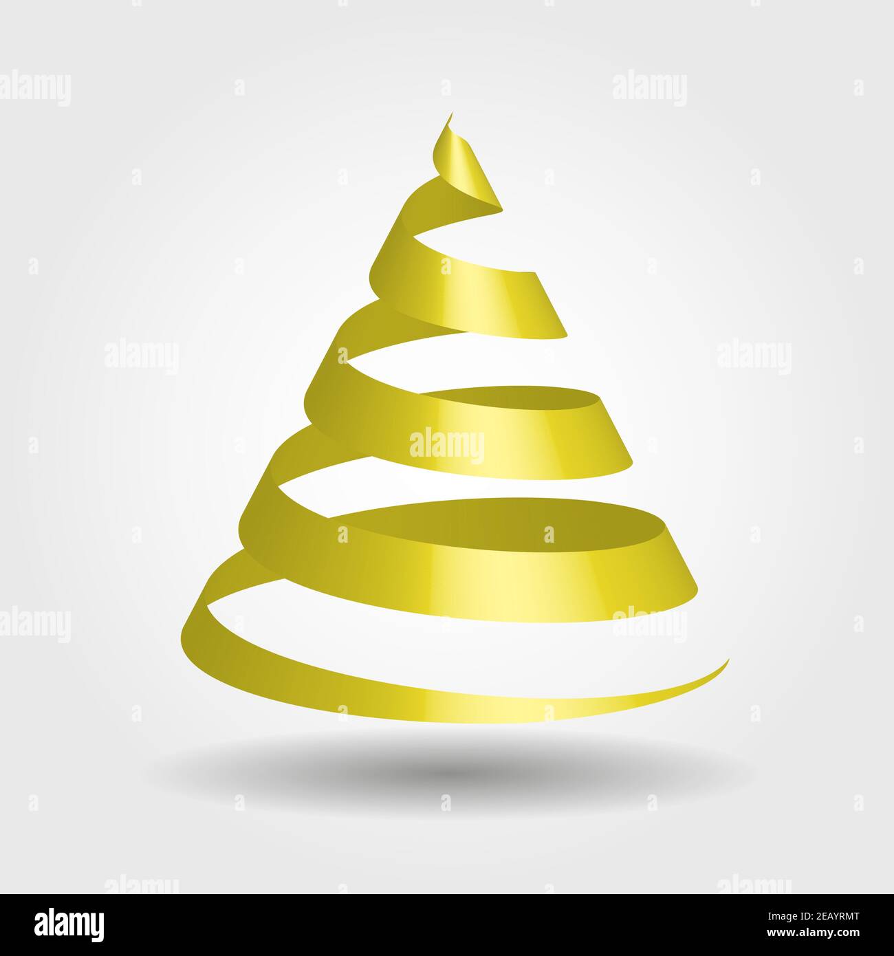 Semplice nastro dorato a forma di albero di Natale. Moderno ed elegante tema natalizio. Illustrazione vettoriale 3D con ombreggiatura e sfondo sfumato. Illustrazione Vettoriale