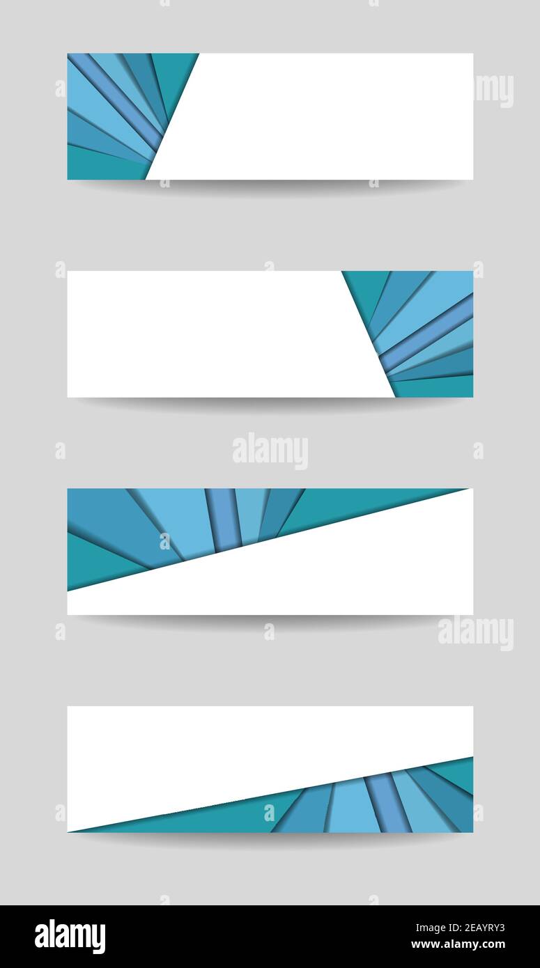 Quattro striscioni. Set di intestazioni, piè di pagina in blu-verde, teal. Modello vettoriale, sfondo bianco per il testo. Struttura tecnologica moderna per il certificato. EPS10 Illustrazione Vettoriale
