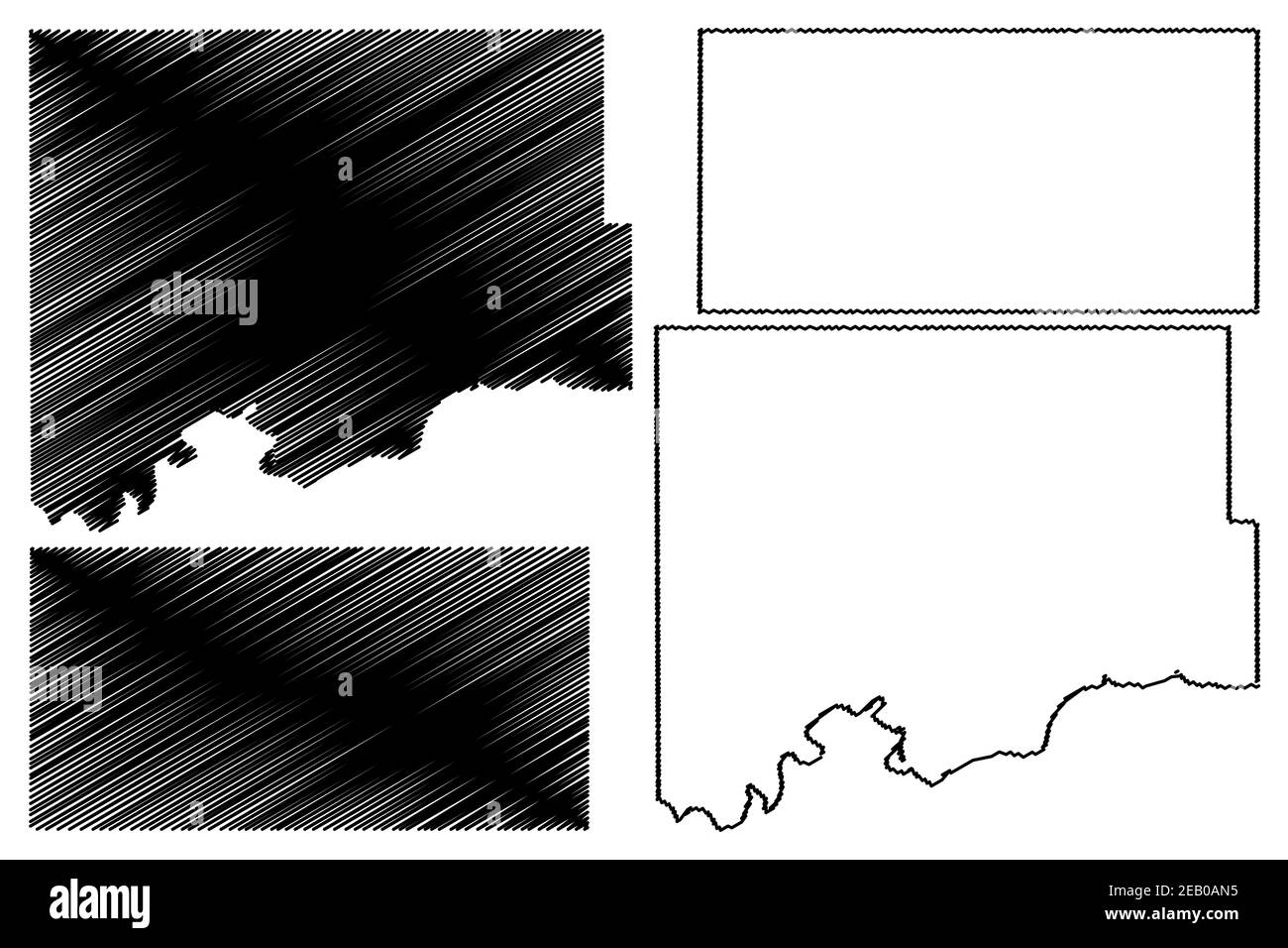 Williams e LaMoure County, North Dakota state (contea degli Stati Uniti, Stati Uniti d'America, Stati Uniti, Stati Uniti, Stati Uniti) mappa vettoriale, mappa di schizzo scrimble Illustrazione Vettoriale