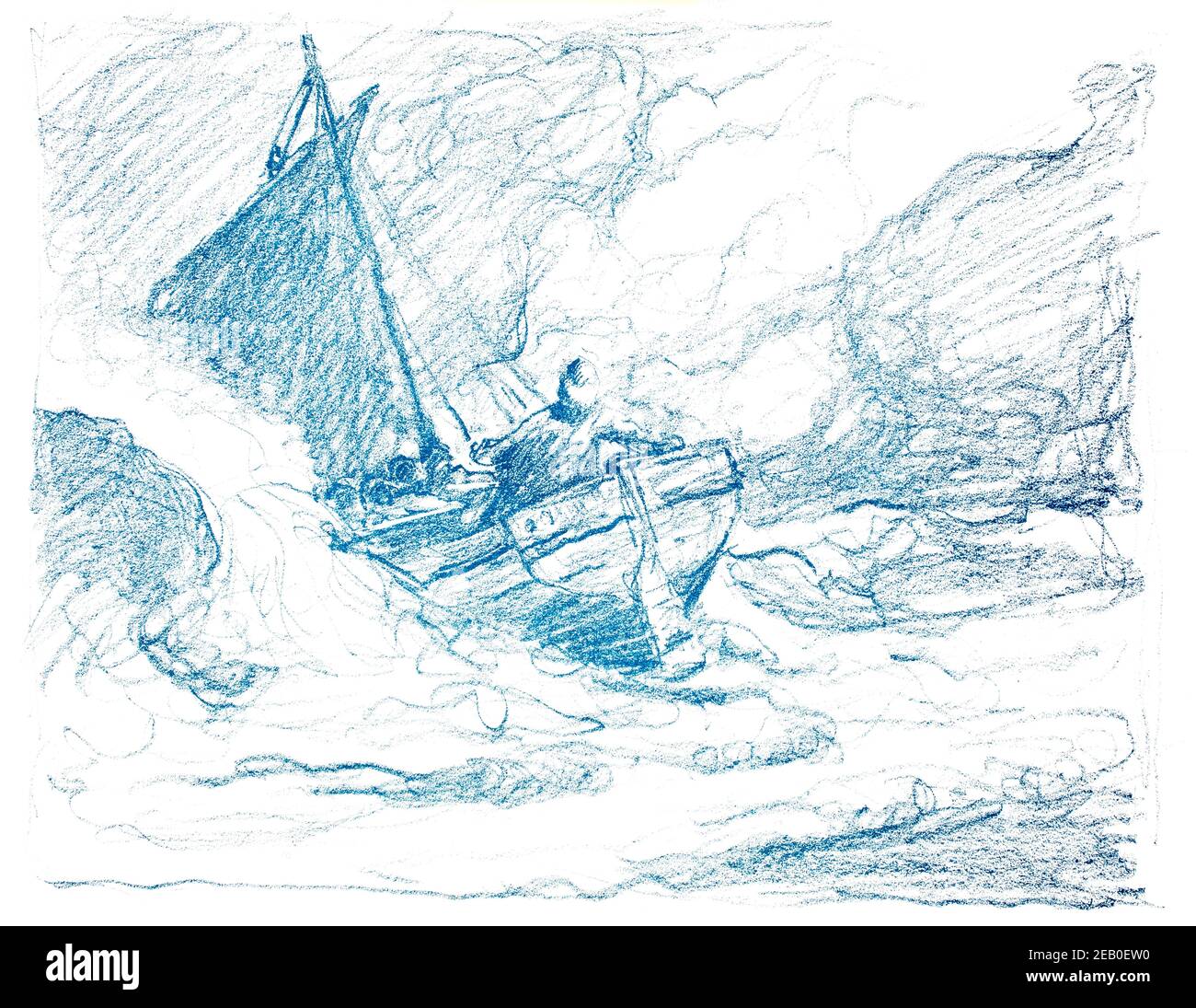 Autolitografia, piccola barca in mare tempestoso di Bertram Priestman nel 1898 lo Studio An Illustrated Magazine of fine and Applied Art Foto Stock